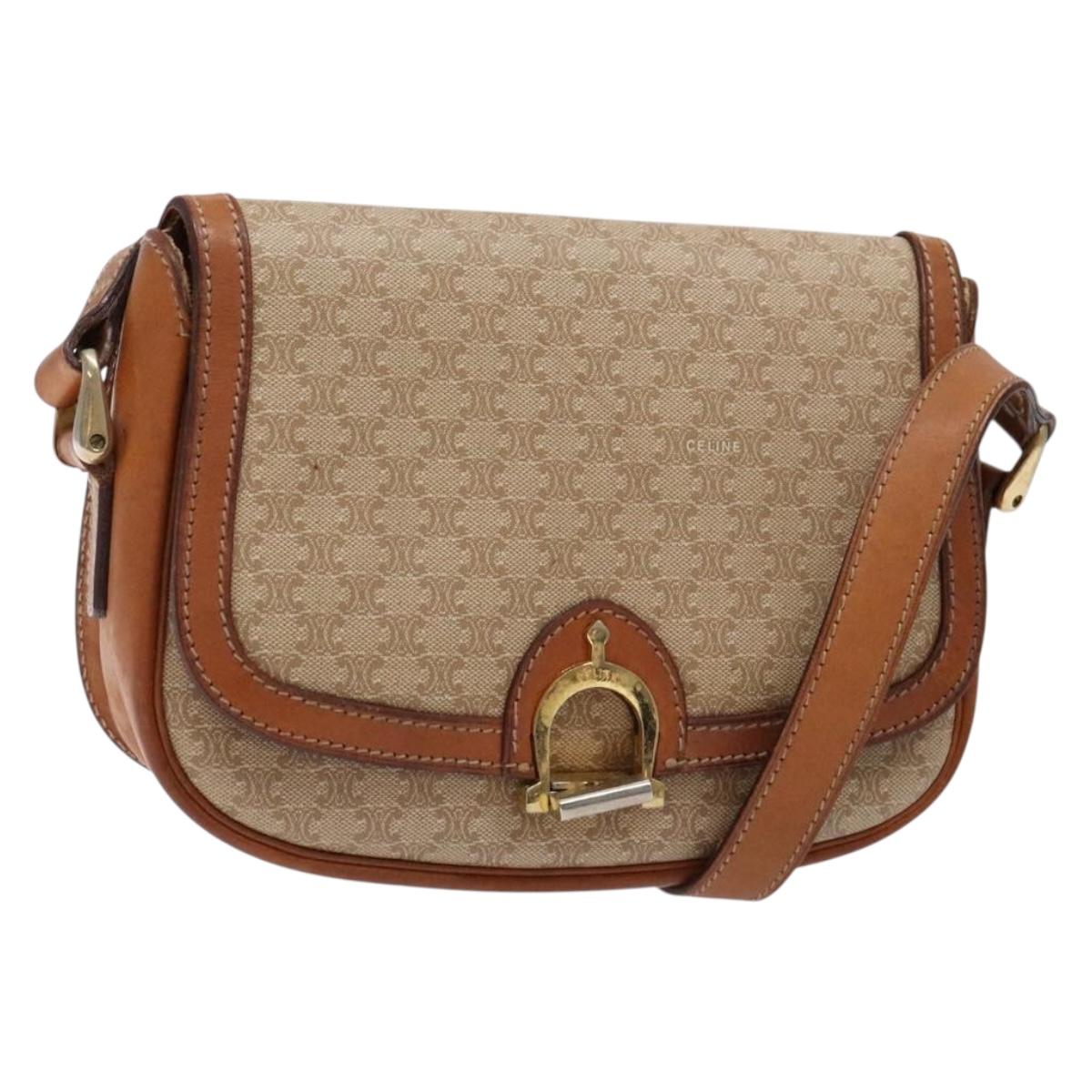 CELINE Macadam Canvas Shoulder Bag Beige Gold Auth ep10178