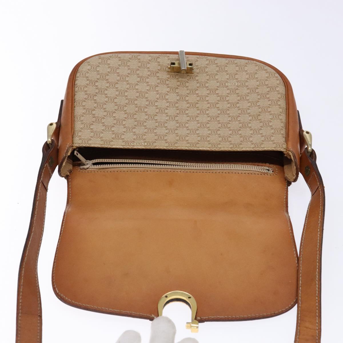 CELINE Macadam Canvas Shoulder Bag Beige Gold Auth ep10178