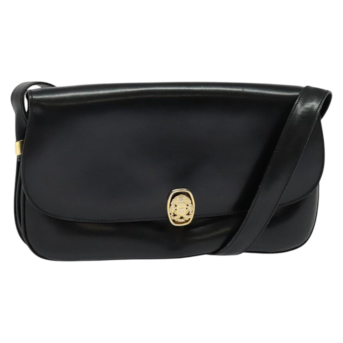 CELINE Shoulder Bag Leather Black Gold Auth ep10179