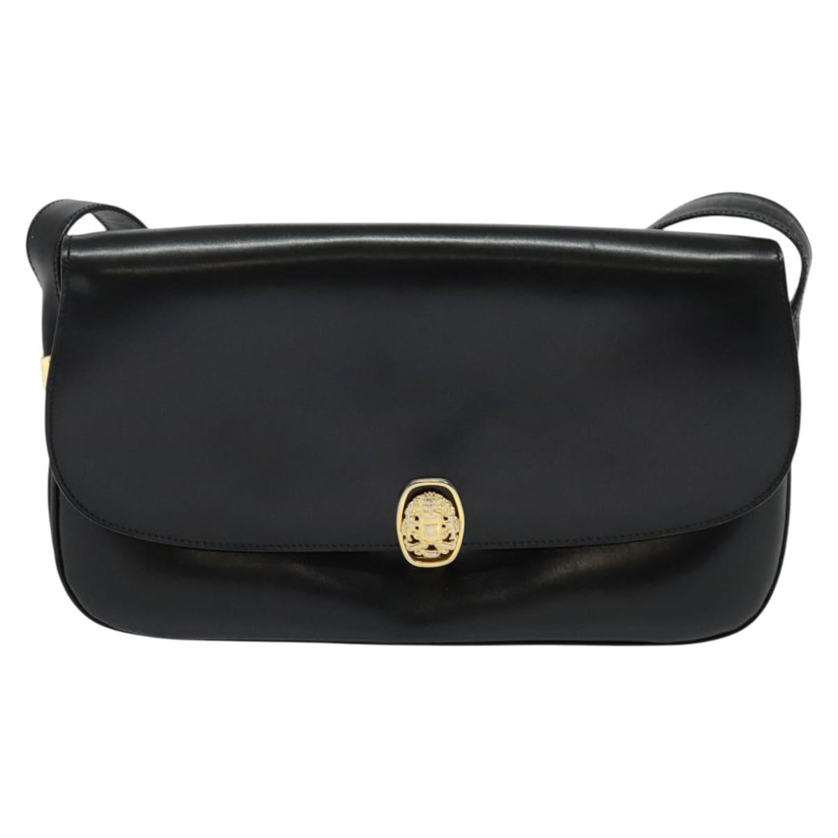CELINE Shoulder Bag Leather Black Gold Auth ep10179