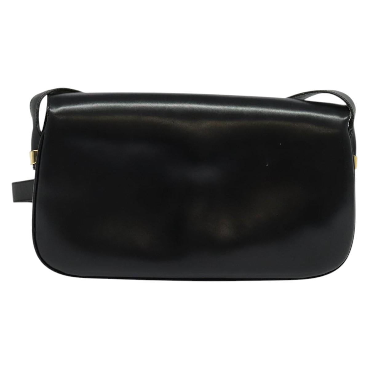 CELINE Shoulder Bag Leather Black Gold Auth ep10179