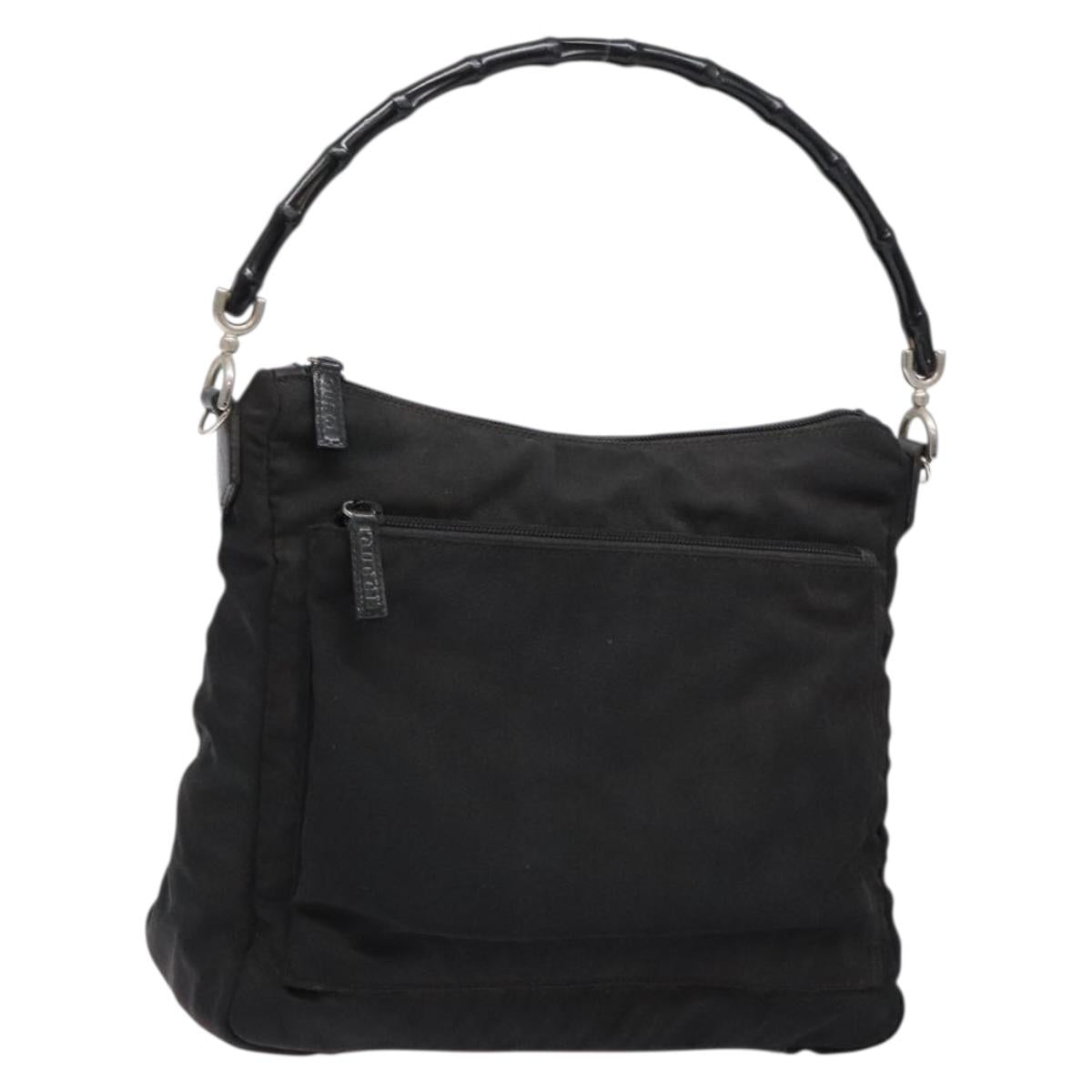GUCCI Bamboo Hand Bag Nylon Black Silver 000 0509 Auth ep10189