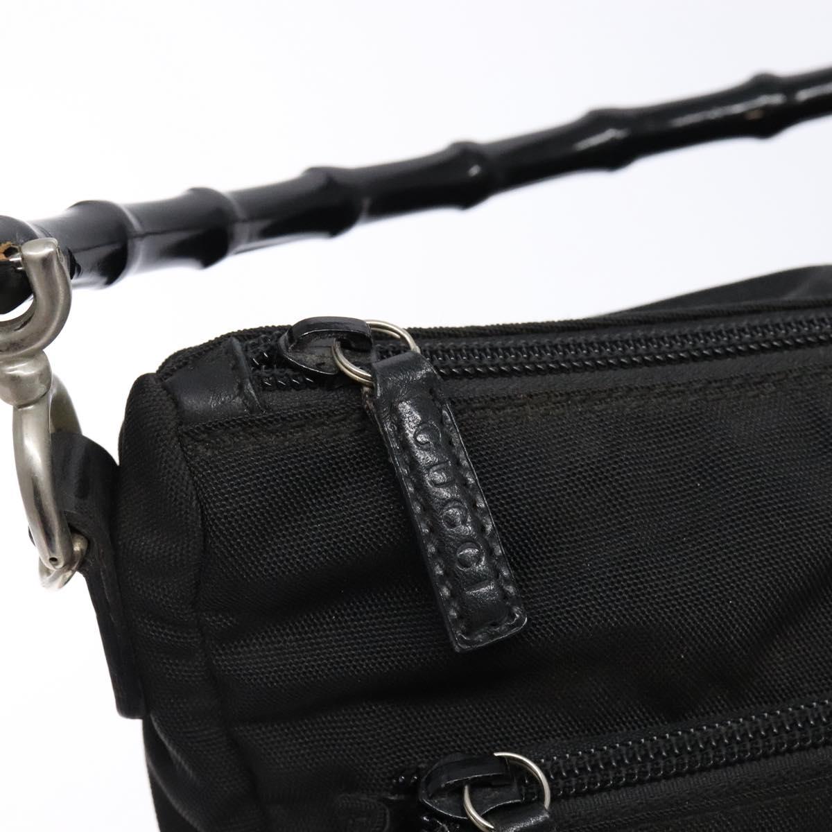 GUCCI Bamboo Hand Bag Nylon Black Silver 000 0509 Auth ep10189
