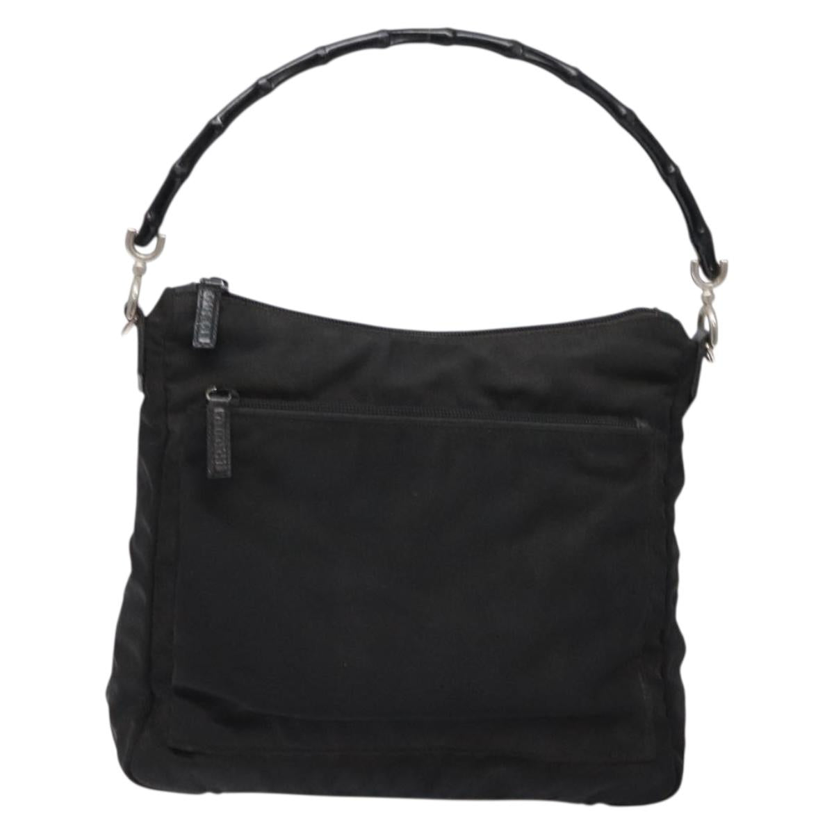 GUCCI Bamboo Hand Bag Nylon Black Silver 000 0509 Auth ep10189