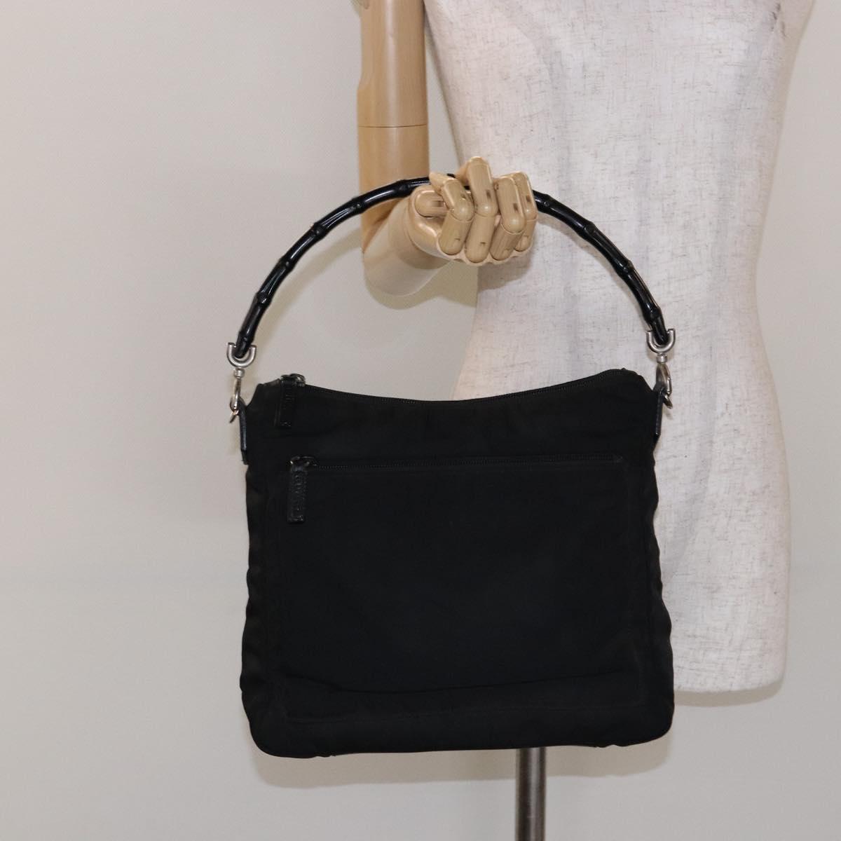 GUCCI Bamboo Hand Bag Nylon Black Silver 000 0509 Auth ep10189