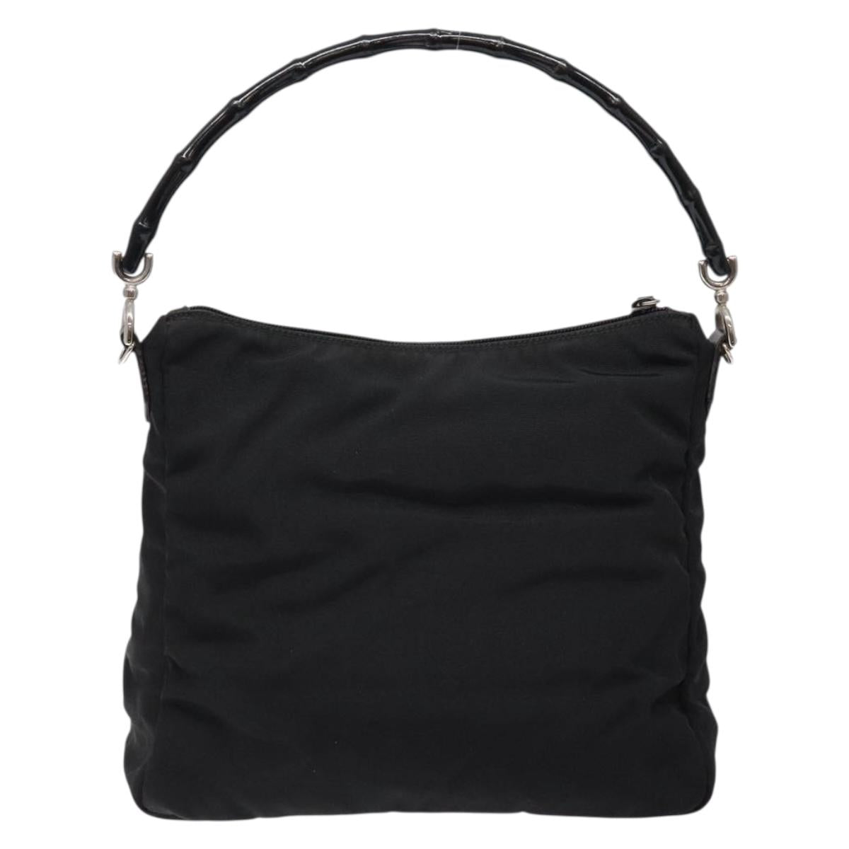 GUCCI Bamboo Hand Bag Nylon Black Silver 000 0509 Auth ep10189