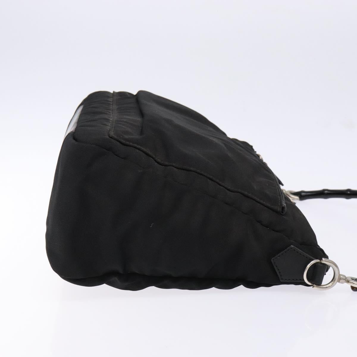 GUCCI Bamboo Hand Bag Nylon Black Silver 000 0509 Auth ep10189