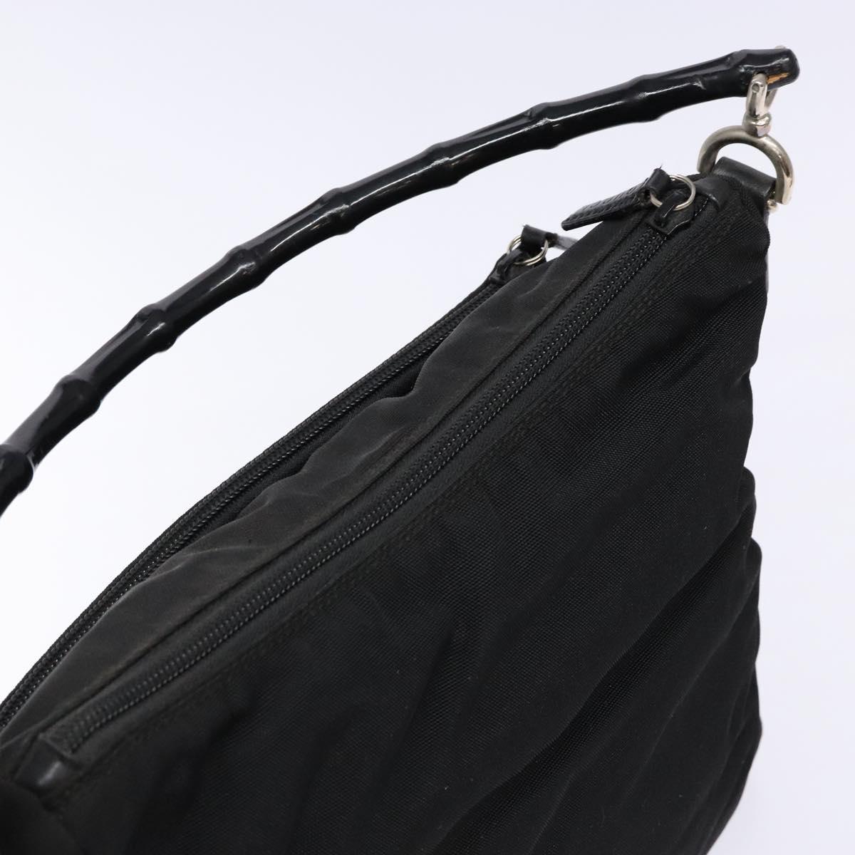 GUCCI Bamboo Hand Bag Nylon Black Silver 000 0509 Auth ep10189