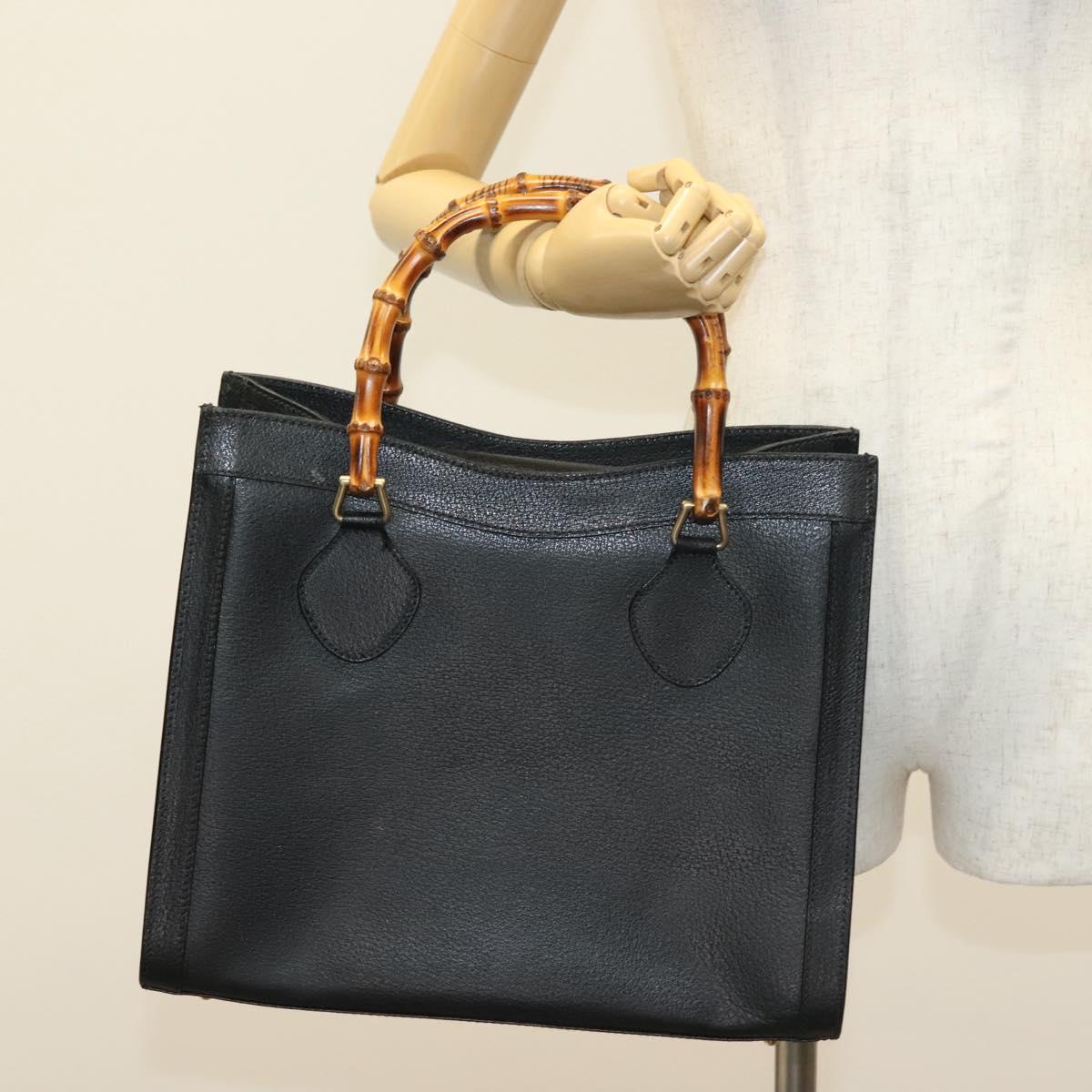 GUCCI Bamboo Hand Bag Leather Black Gold 002 2122 0260 Auth ep10191