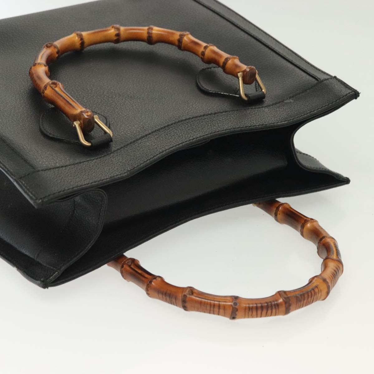 GUCCI Bamboo Hand Bag Leather Black Gold 002 2122 0260 Auth ep10191