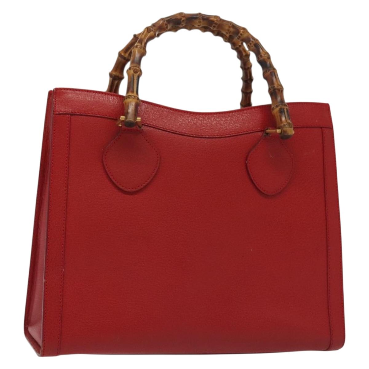 GUCCI Bamboo Hand Bag Leather Red Gold 002 2865 0260 Auth ep10194