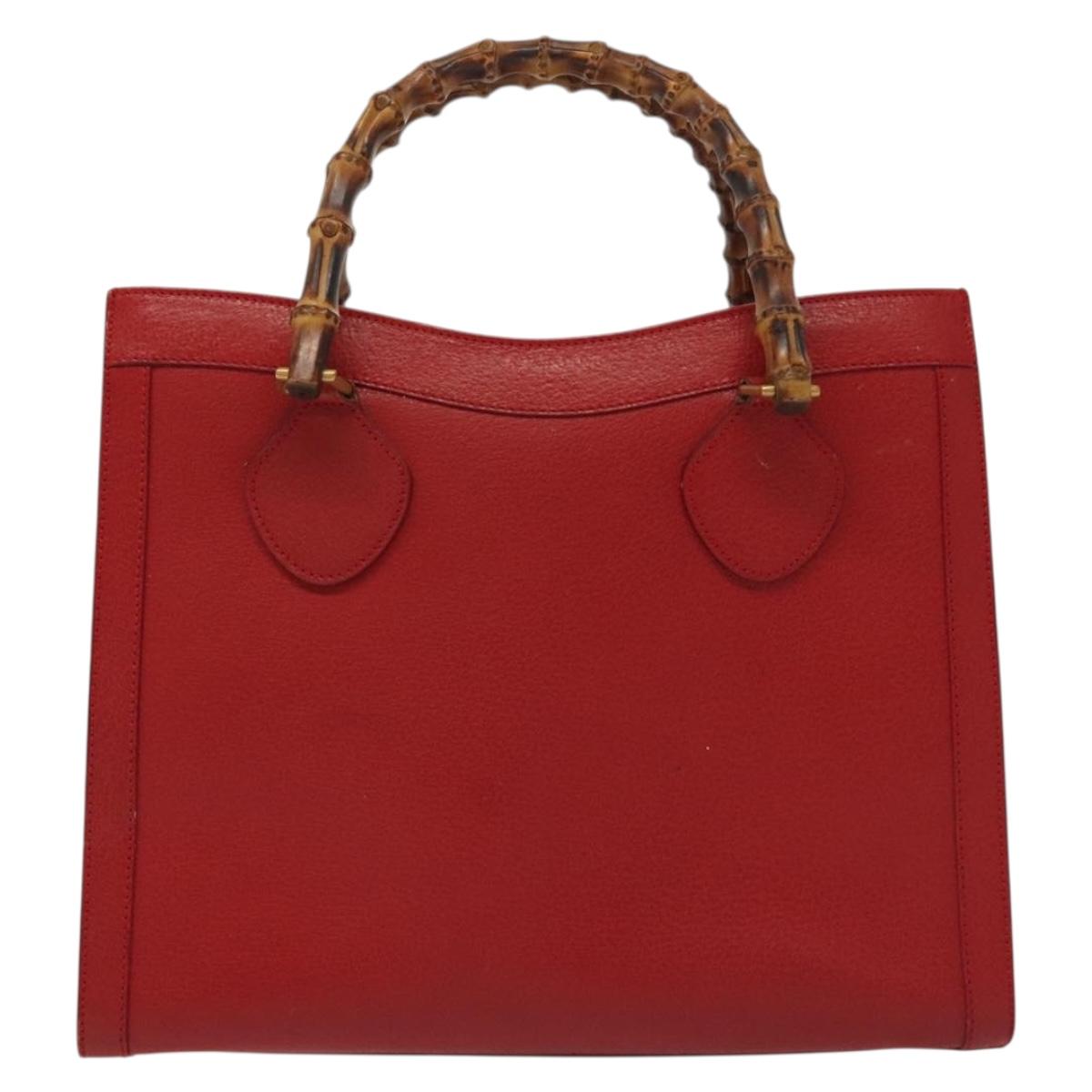 GUCCI Bamboo Hand Bag Leather Red Gold 002 2865 0260 Auth ep10194