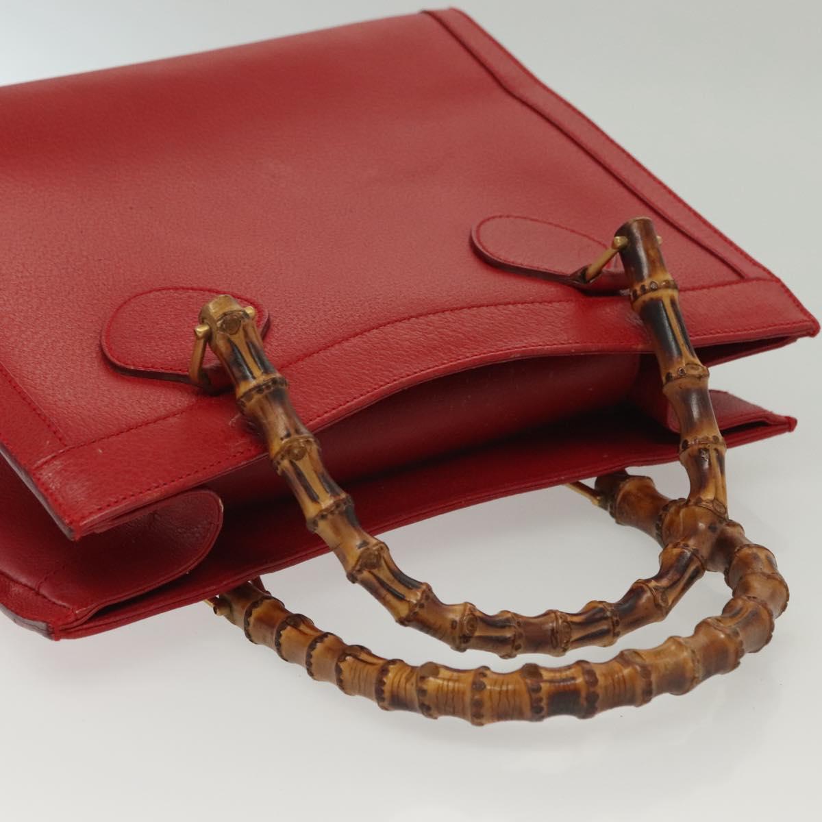 GUCCI Bamboo Hand Bag Leather Red Gold 002 2865 0260 Auth ep10194