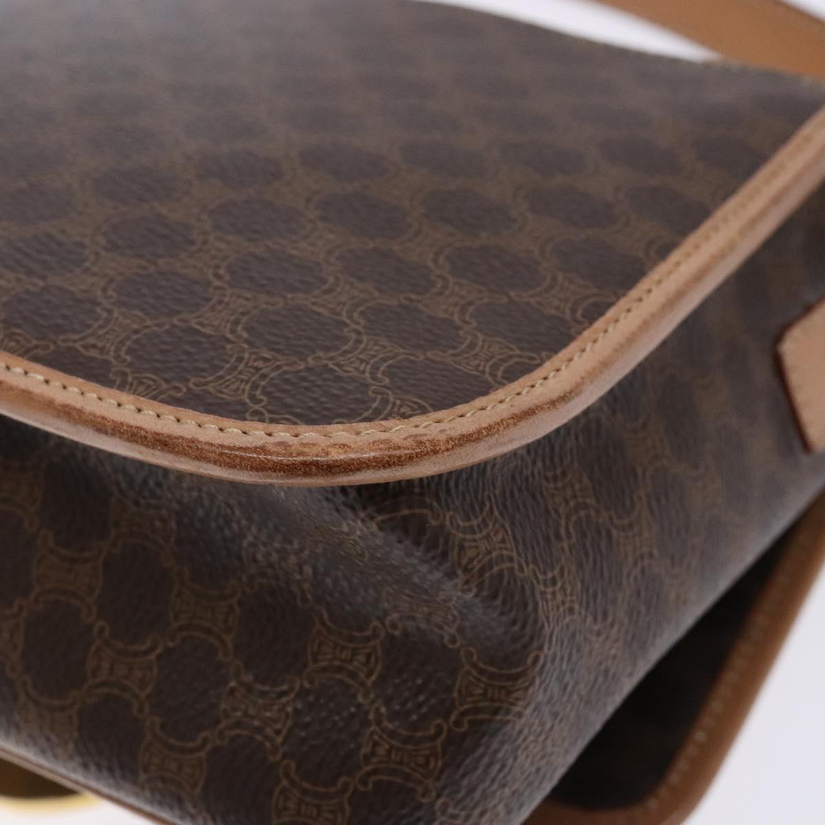 CELINE Macadam Canvas Shoulder Bag PVC Leather Brown Gold Auth ep10201