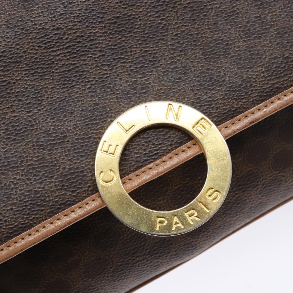 CELINE Macadam Canvas Shoulder Bag PVC Leather Brown Gold Auth ep10201