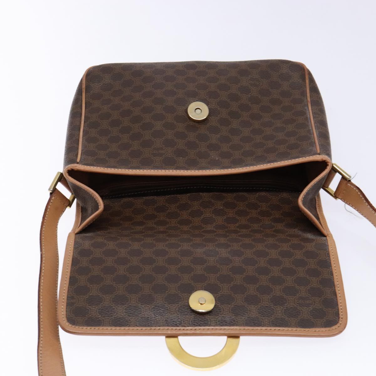 CELINE Macadam Canvas Shoulder Bag PVC Leather Brown Gold Auth ep10201