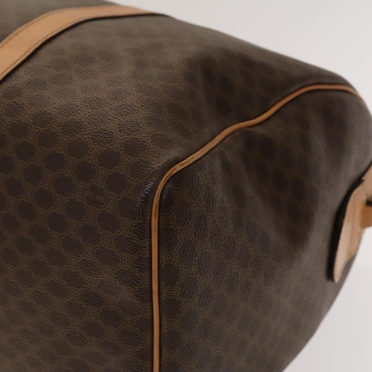 CELINE Macadam Canvas Boston Bag PVC Leather Brown Gold Auth ep10230