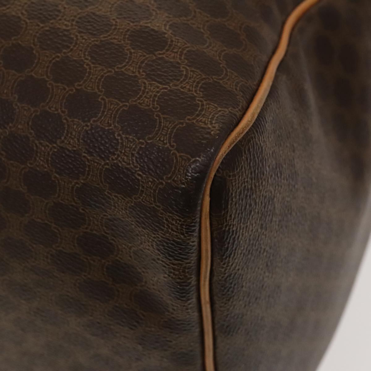 CELINE Macadam Canvas Boston Bag PVC Leather Brown Gold Auth ep10230