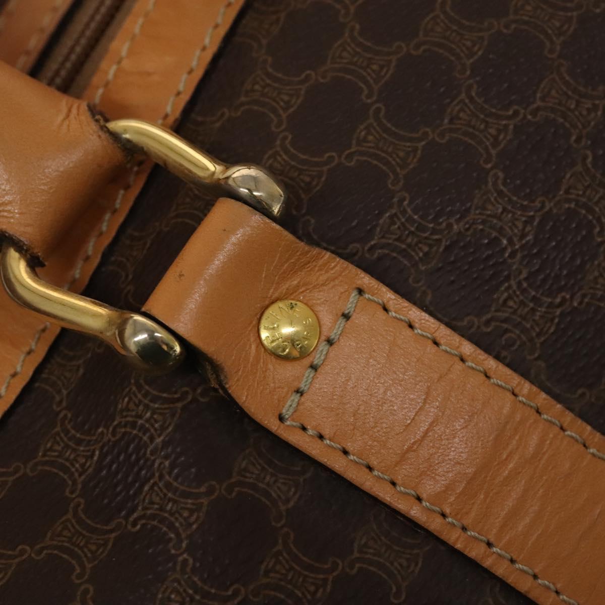 CELINE Macadam Canvas Boston Bag PVC Leather Brown Gold Auth ep10230