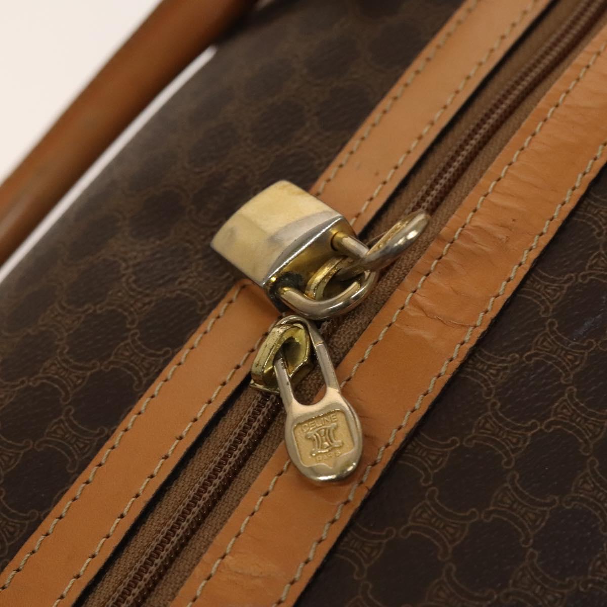 CELINE Macadam Canvas Boston Bag PVC Leather Brown Gold Auth ep10230