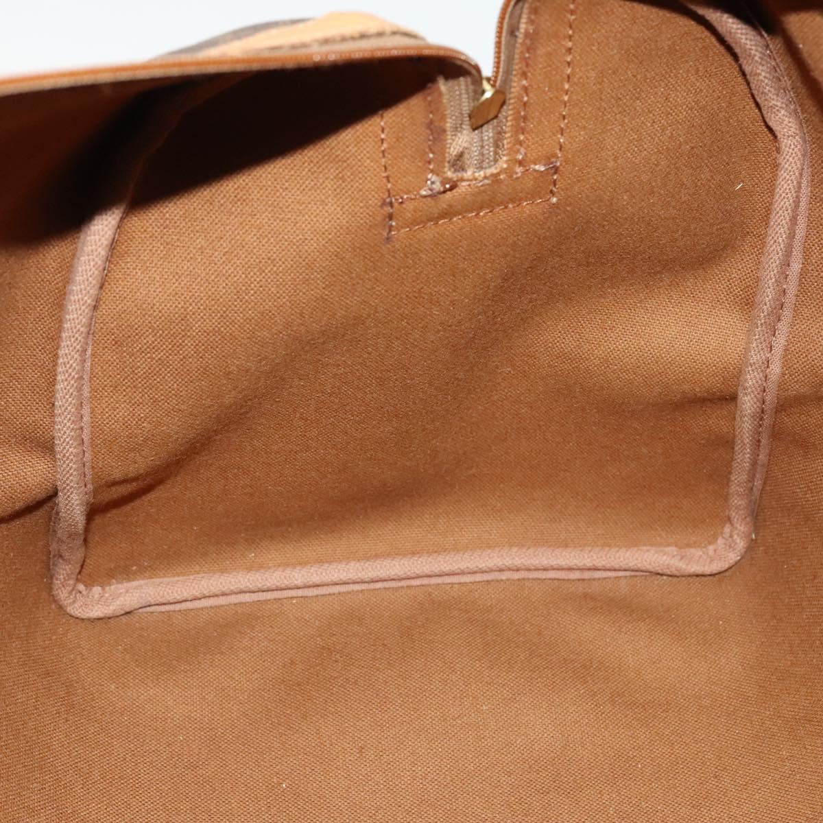 CELINE Macadam Canvas Boston Bag PVC Leather Brown Gold Auth ep10230