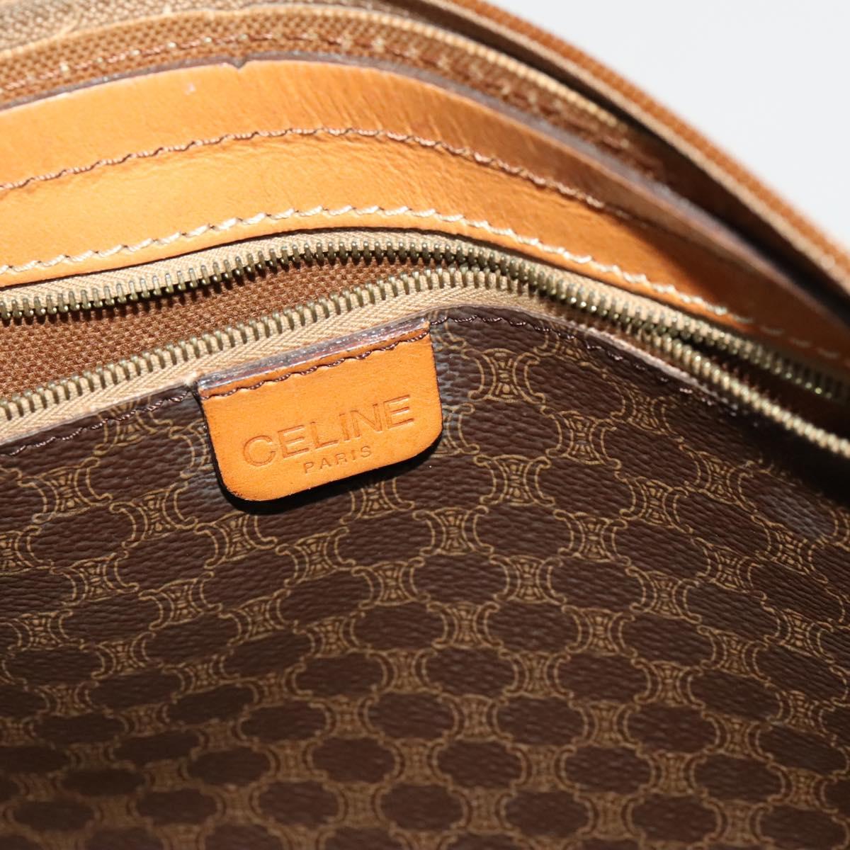 CELINE Macadam Canvas Boston Bag PVC Leather Brown Gold Auth ep10230