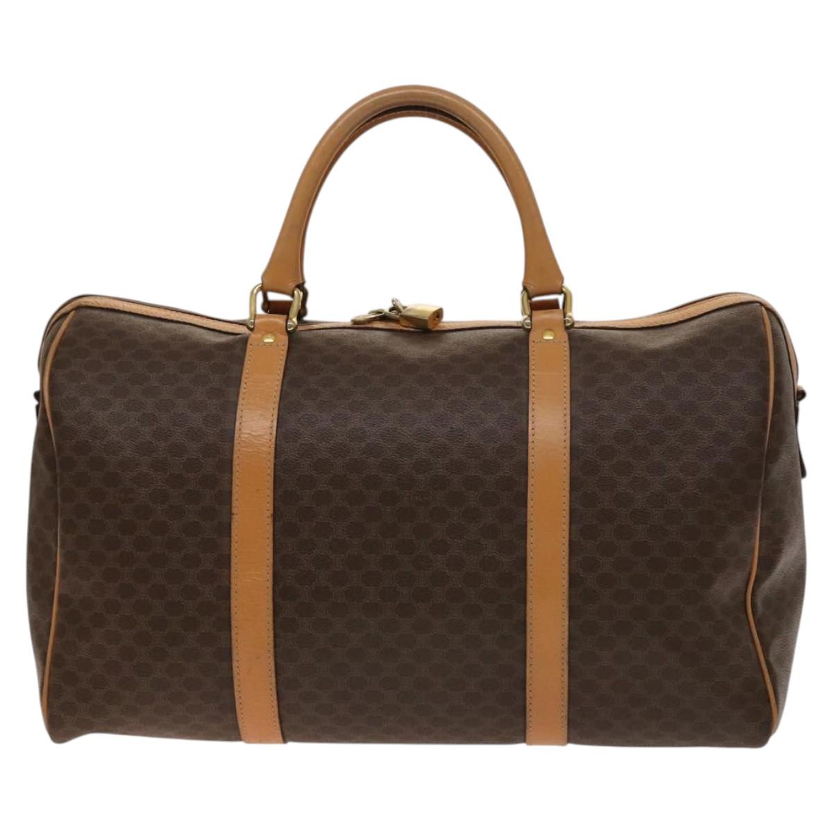 CELINE Macadam Canvas Boston Bag PVC Leather Brown Gold Auth ep10230