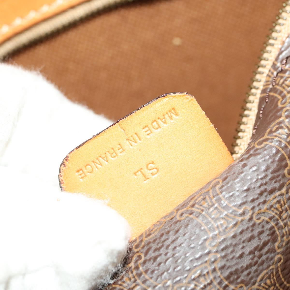 CELINE Macadam Canvas Boston Bag PVC Leather Brown Gold Auth ep10230