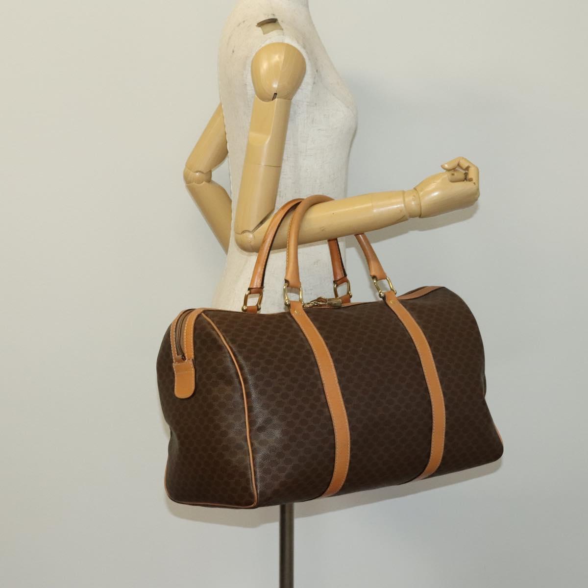 CELINE Macadam Canvas Boston Bag PVC Leather Brown Gold Auth ep10230