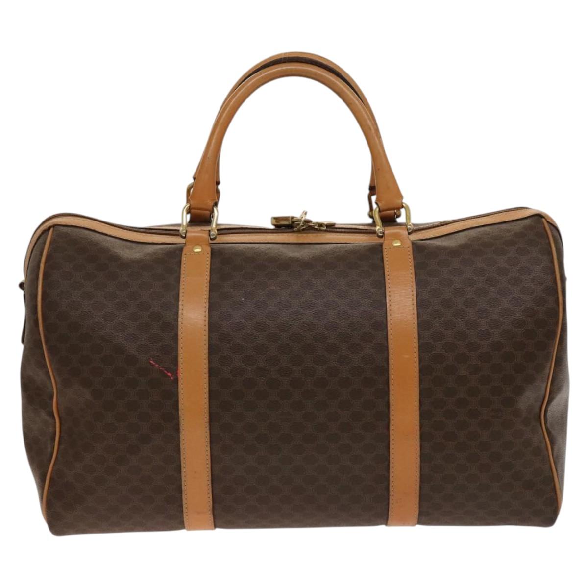 CELINE Macadam Canvas Boston Bag PVC Leather Brown Gold Auth ep10230