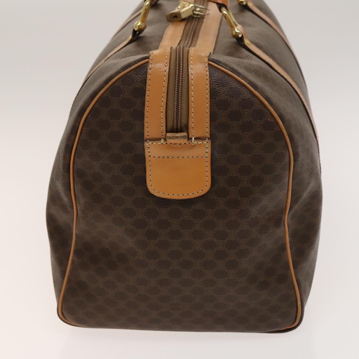 CELINE Macadam Canvas Boston Bag PVC Leather Brown Gold Auth ep10230