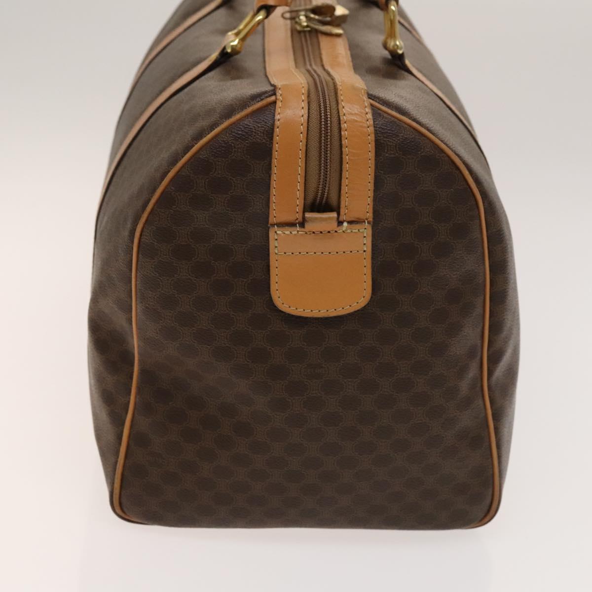 CELINE Macadam Canvas Boston Bag PVC Leather Brown Gold Auth ep10230