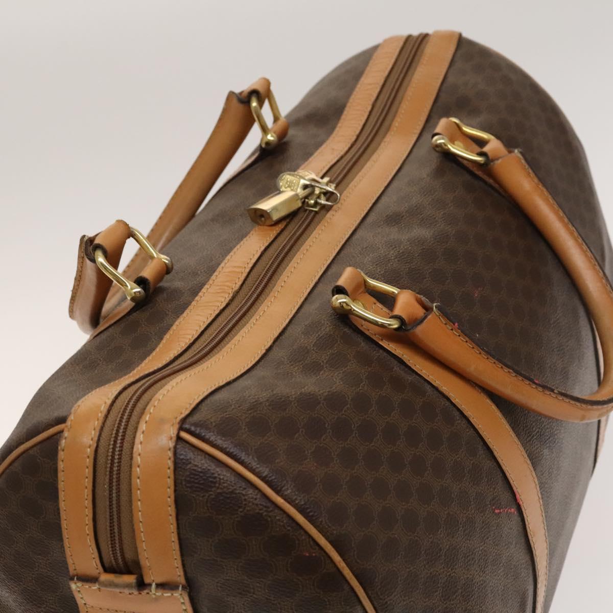 CELINE Macadam Canvas Boston Bag PVC Leather Brown Gold Auth ep10230