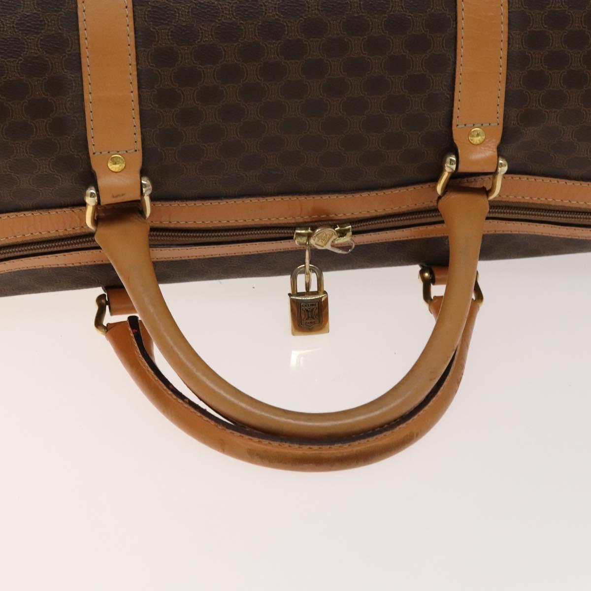 CELINE Macadam Canvas Boston Bag PVC Leather Brown Gold Auth ep10230