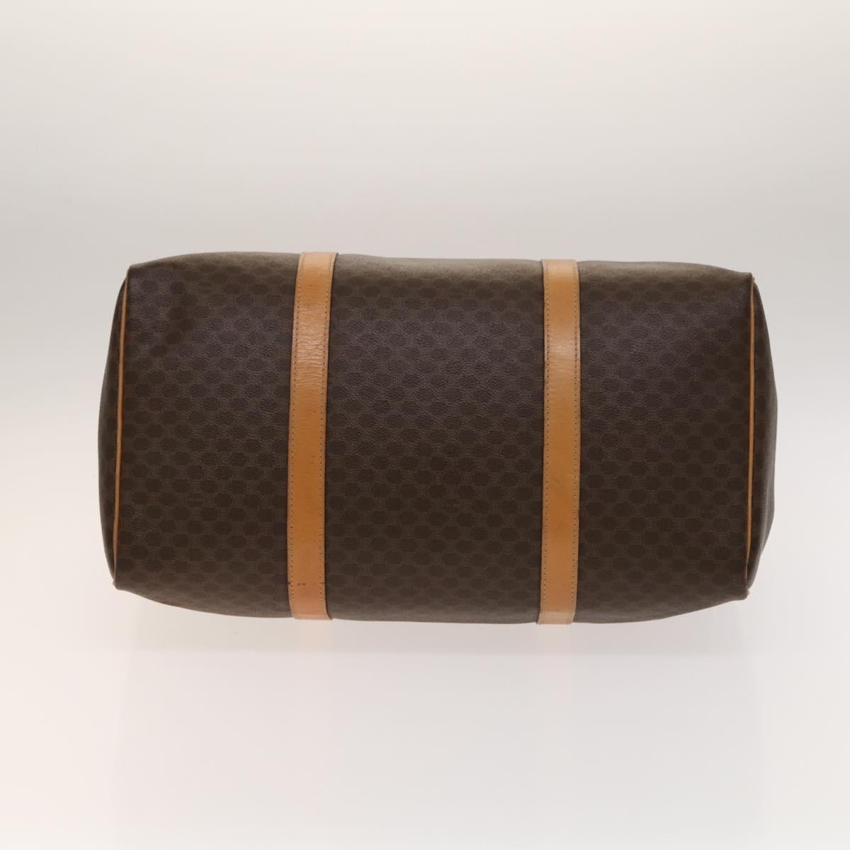 CELINE Macadam Canvas Boston Bag PVC Leather Brown Gold Auth ep10230