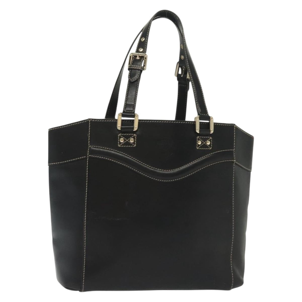 GUCCI Tote Bag Leather Gold Black 141432 Auth ep10234