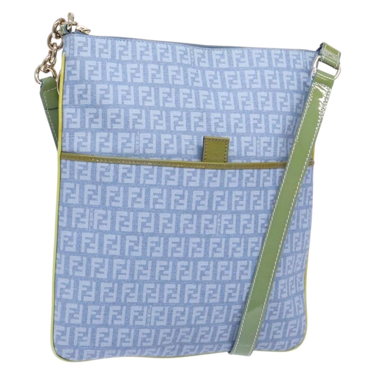 FENDI Zucchino Canvas Shoulder Bag PVC Blue Gold Auth ep10238
