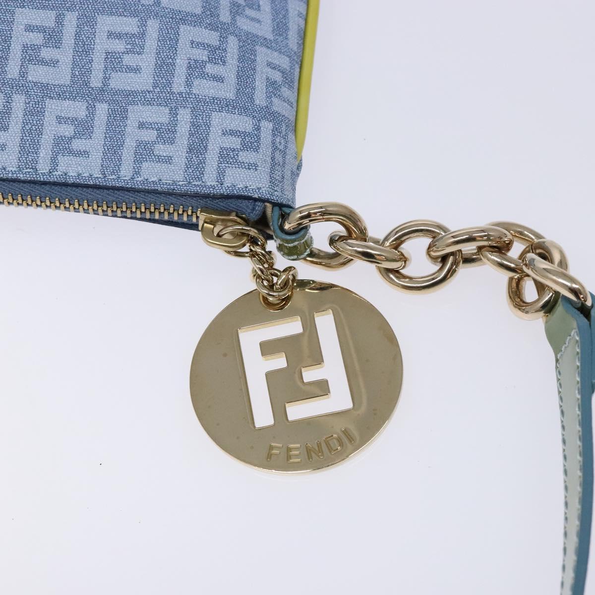 FENDI Zucchino Canvas Shoulder Bag PVC Blue Gold Auth ep10238