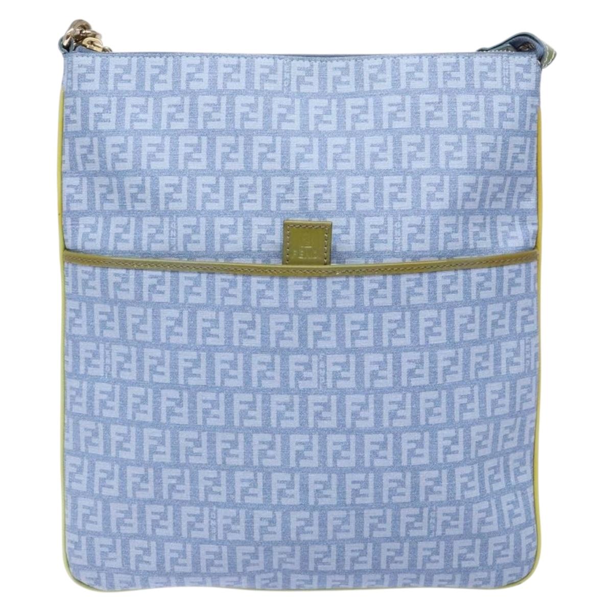 FENDI Zucchino Canvas Shoulder Bag PVC Blue Gold Auth ep10238