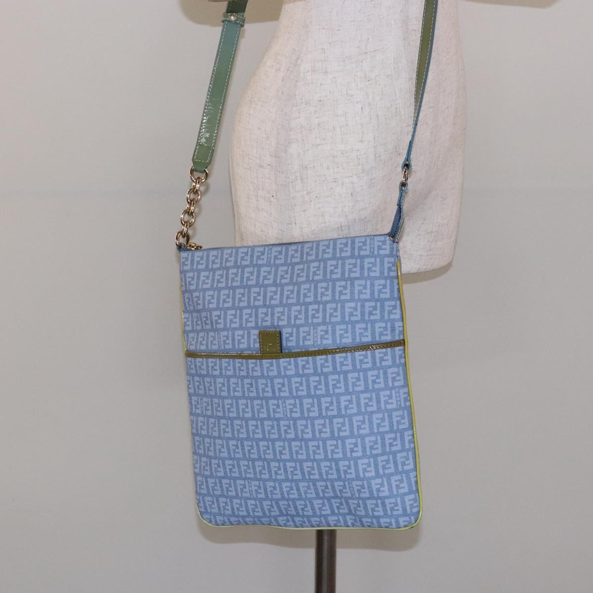 FENDI Zucchino Canvas Shoulder Bag PVC Blue Gold Auth ep10238