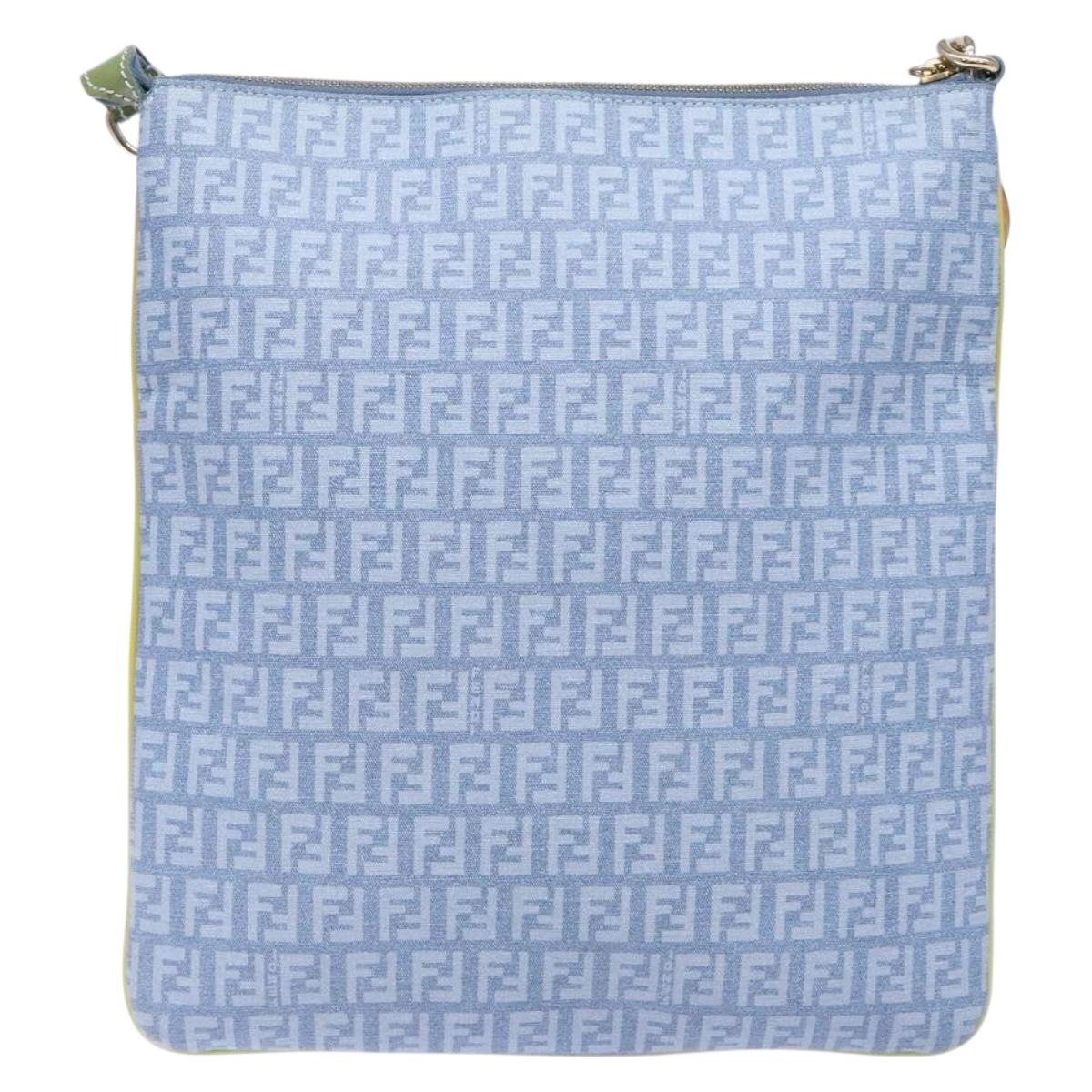 FENDI Zucchino Canvas Shoulder Bag PVC Blue Gold Auth ep10238