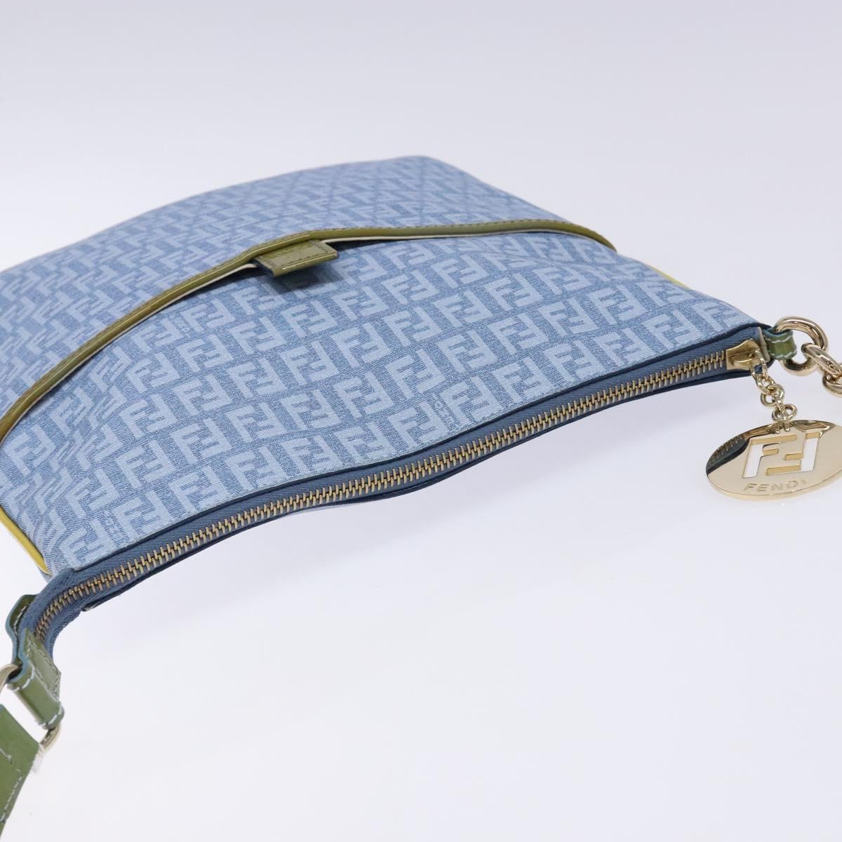 FENDI Zucchino Canvas Shoulder Bag PVC Blue Gold Auth ep10238