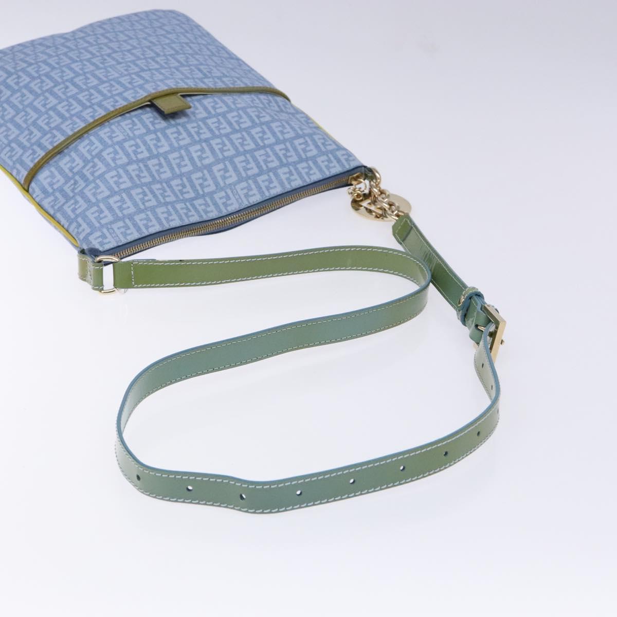 FENDI Zucchino Canvas Shoulder Bag PVC Blue Gold Auth ep10238