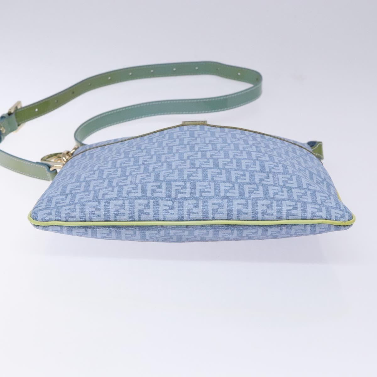 FENDI Zucchino Canvas Shoulder Bag PVC Blue Gold Auth ep10238