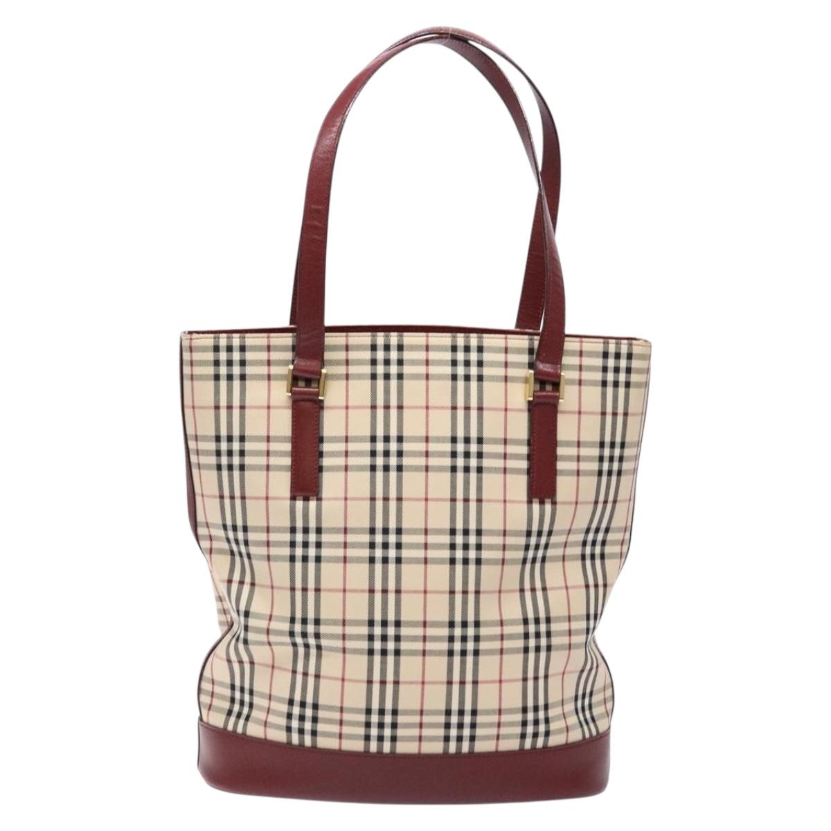 BURBERRY Nova Check Tote Bag Canvas Beige Gold Auth ep10243
