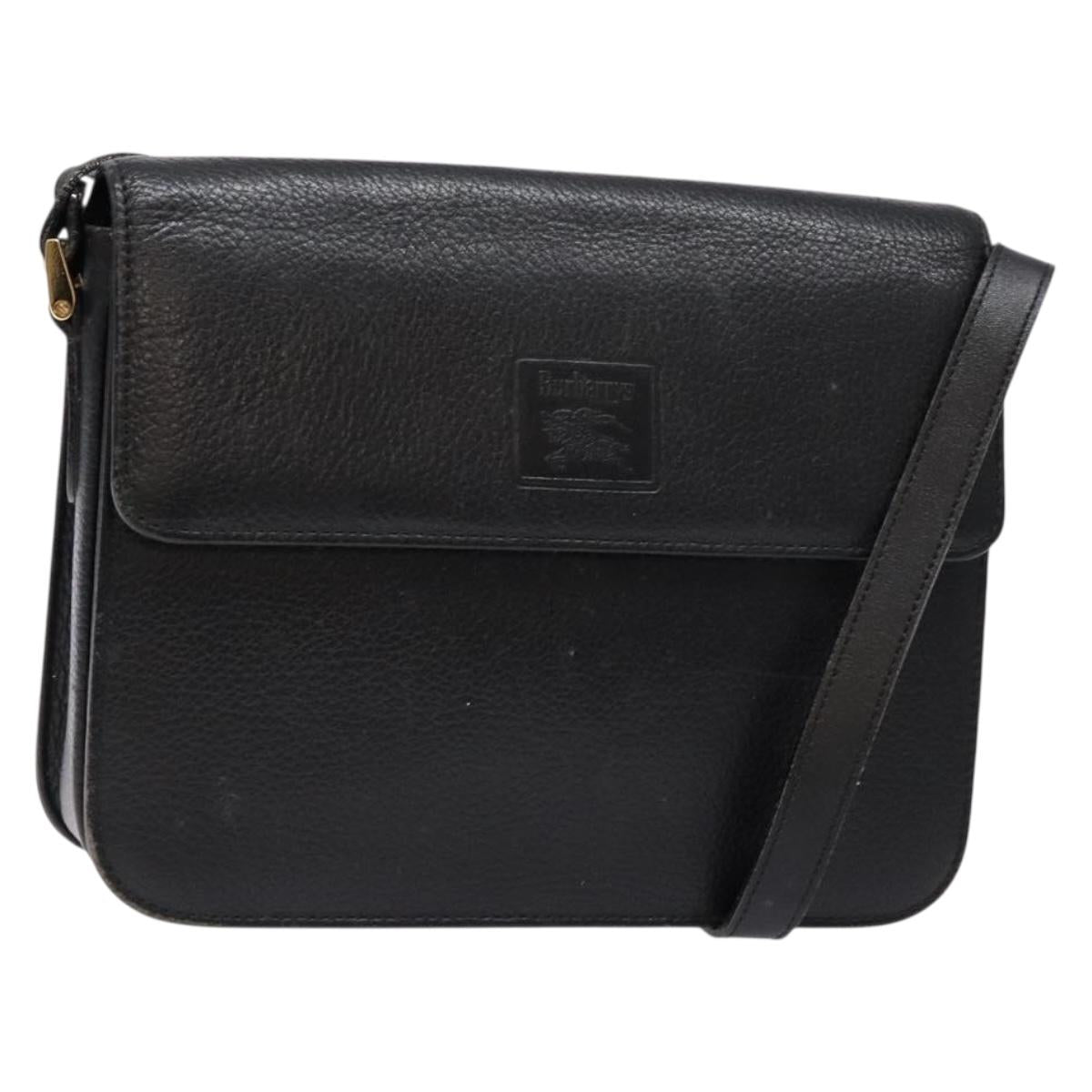 Burberrys Shoulder Bag Leather Black Gold Auth ep10251