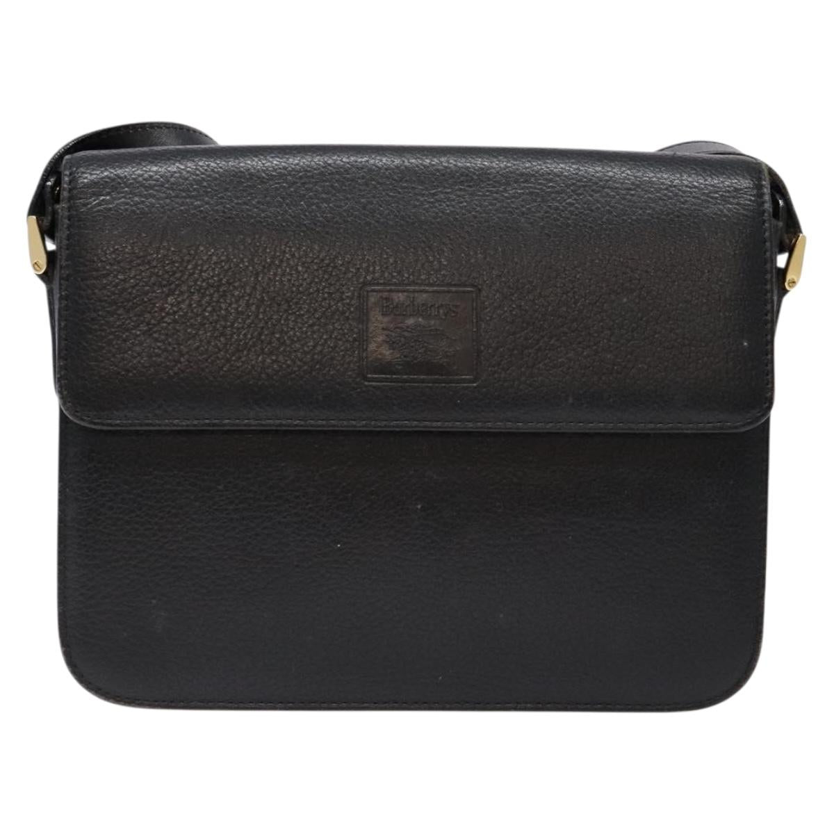 Burberrys Shoulder Bag Leather Black Gold Auth ep10251