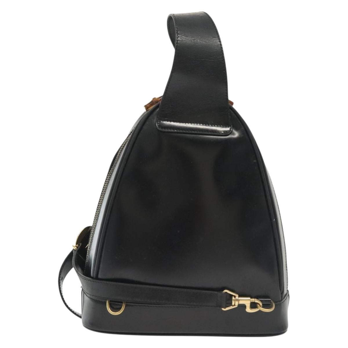 GUCCI Bamboo Body Bag Patent leather Black Silver 003 3444 0127 Auth ep10252