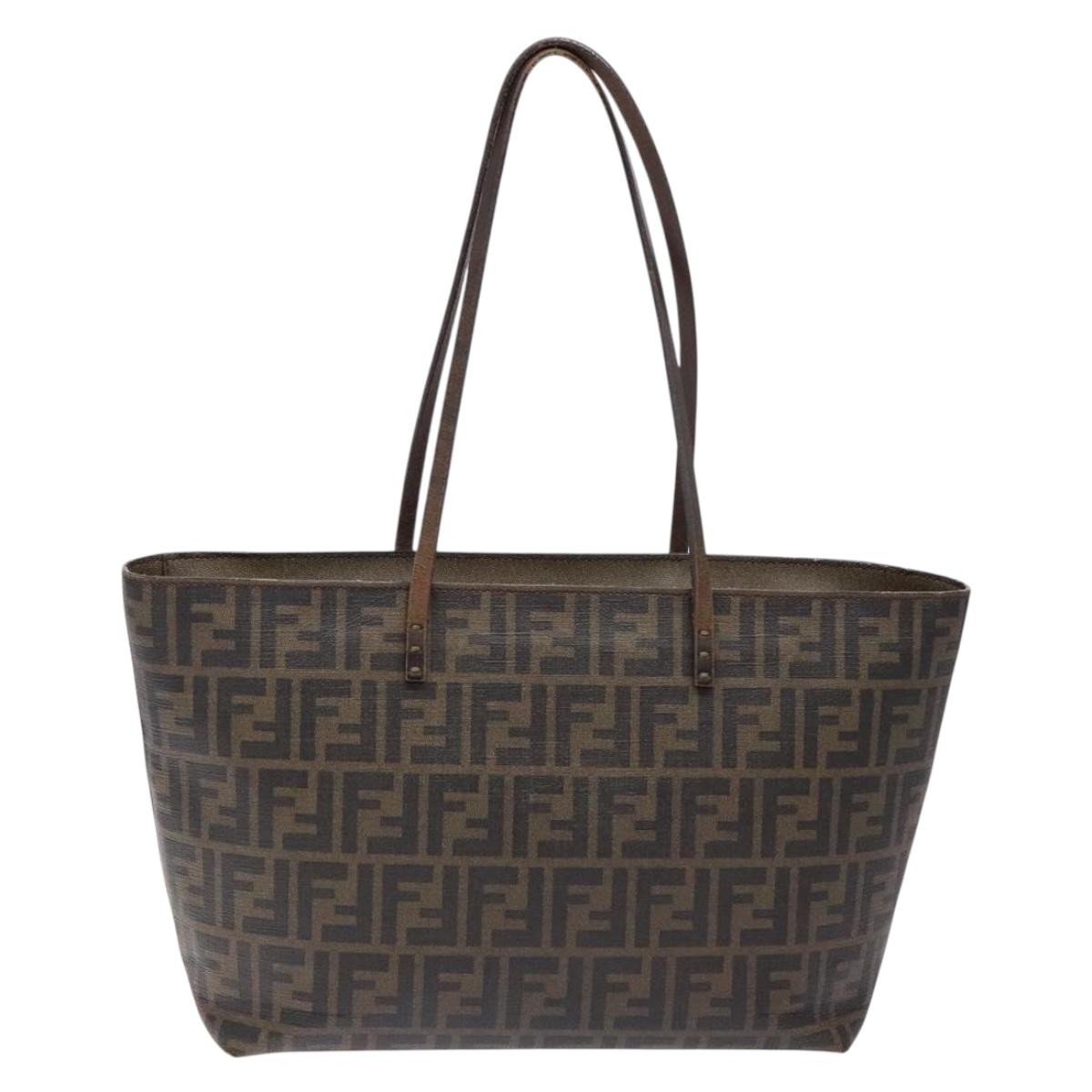 FENDI Zucca Canvas Tote Bag Black Brown Auth ep10256