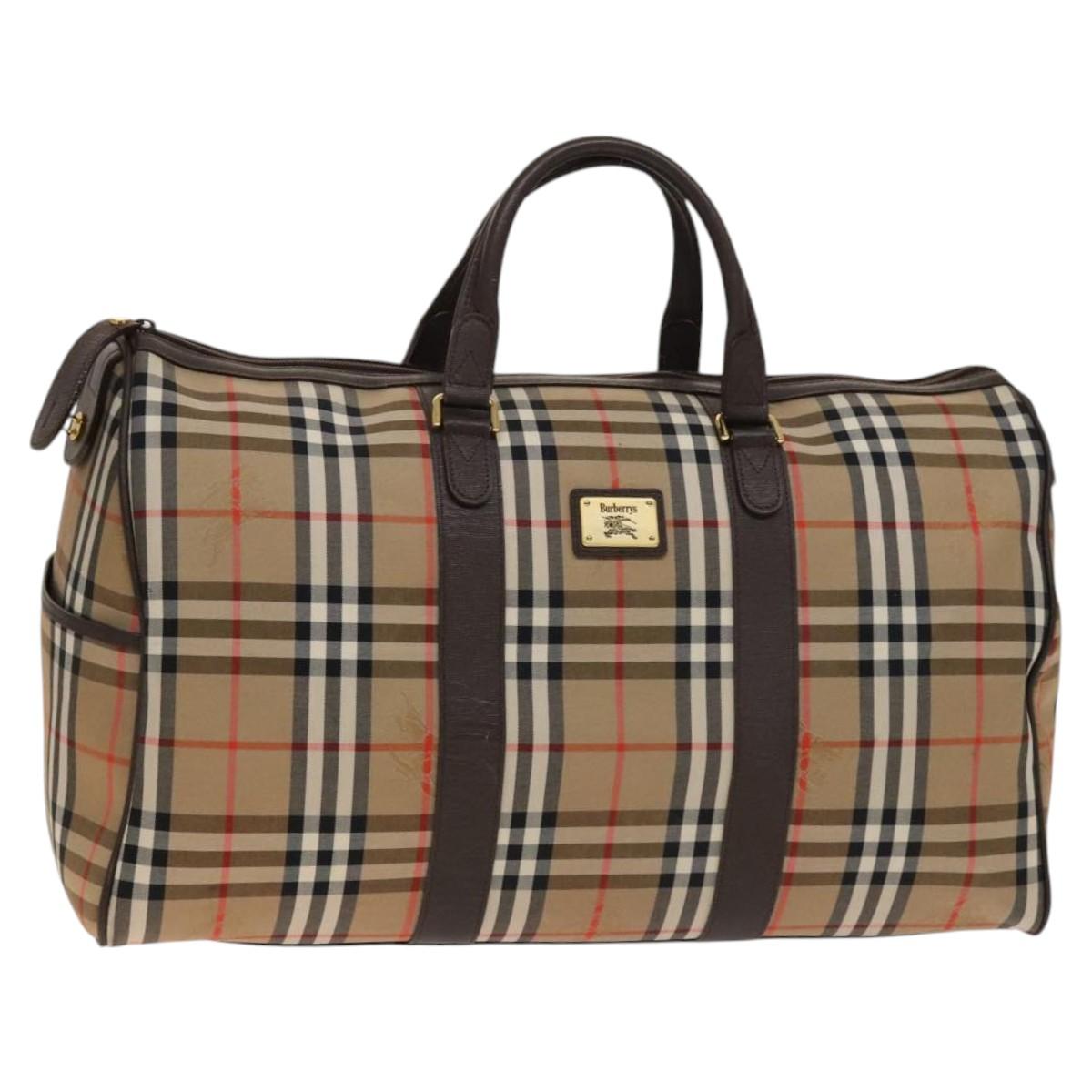 Burberrys Nova Check Boston Bag Canvas Beige Gold Auth ep10261
